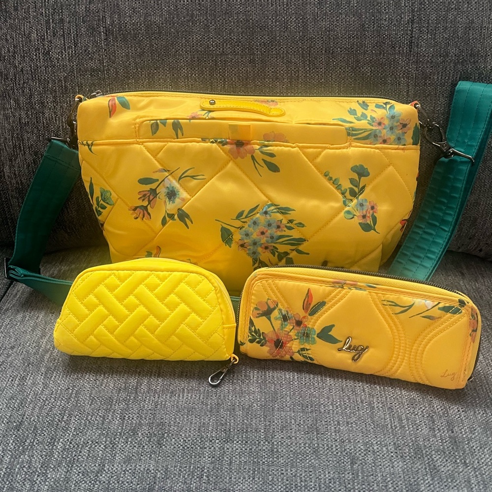 Lug bouquet flare purse and tendu wallet yellow set plus free eyeglass case